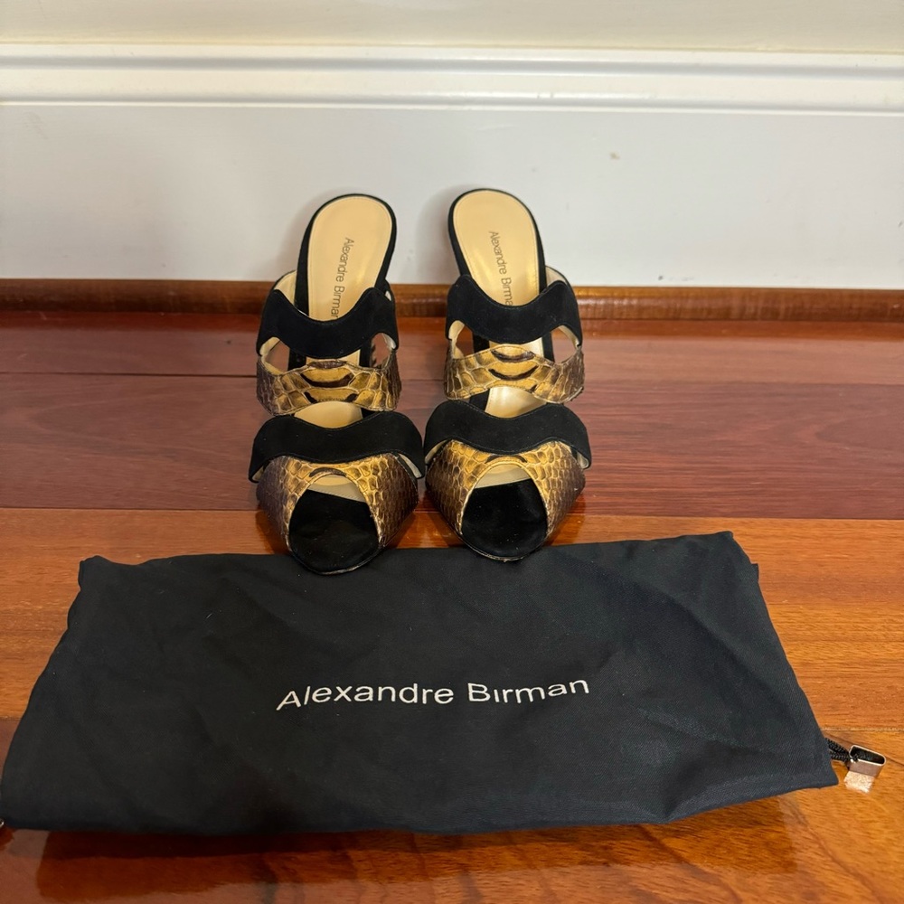 Alexandre Birman Black Suede And Python Mules - image 2